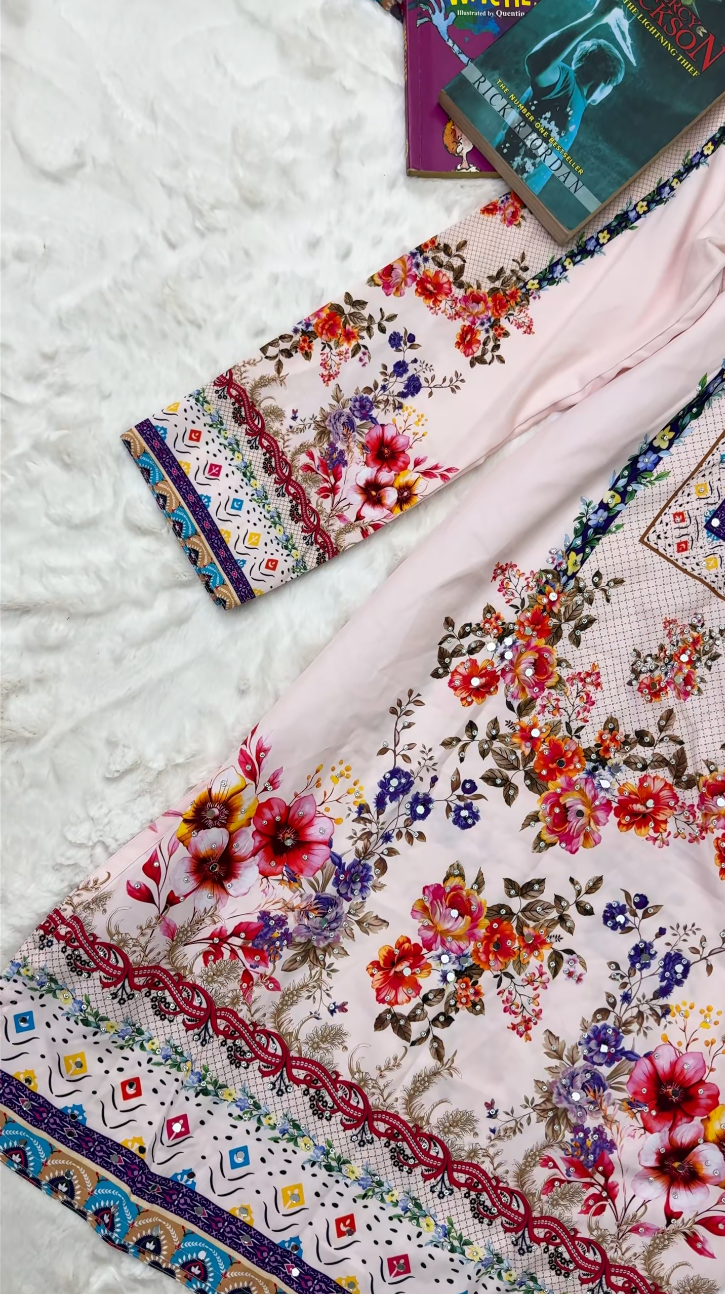 White Printed Three Piece